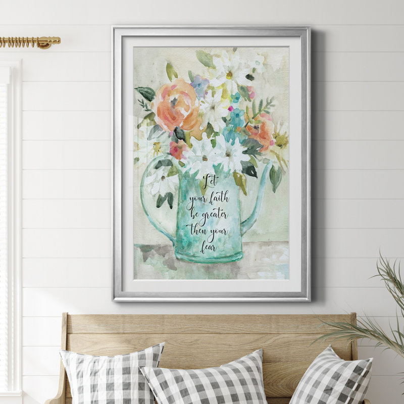 Daisy Pitcher Bouquet - Reproduction d'art sur papier encadrée, H 26,5 po x l 36,5 po x P 1,5 po, Feuille argentée