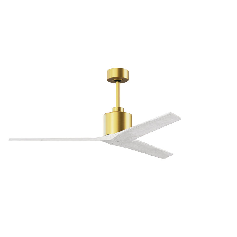 Ventilateur de plafond standard à 3 pales Ertugrul, Laiton brossé, 60", Blanc mat