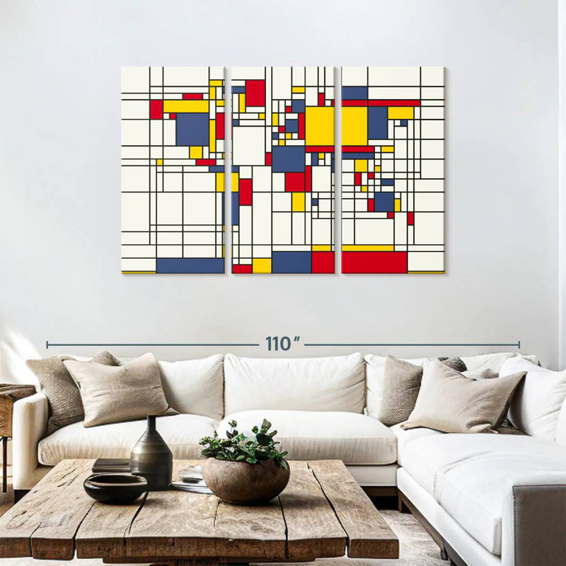 Aliaz World Map Abstract Mondrian Style I, 48" H x 74" W