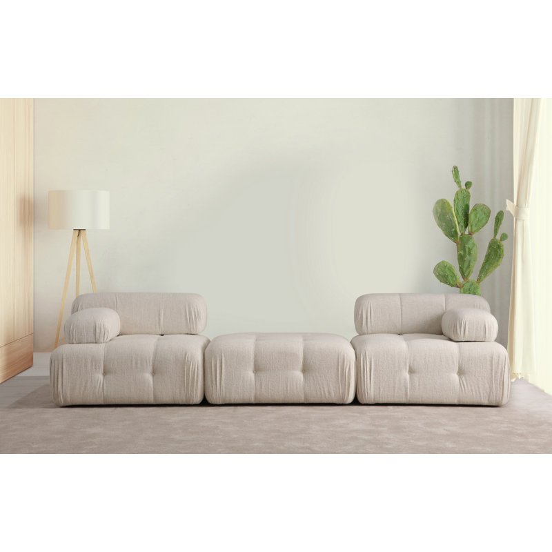 Stylish 3-Seat Sofa, Cream Color, 118.1 x 39.4 x 31.5 inches | Durable Beech Wood Frame & Chipboard, 100% Polyester Fabric | 28 DNS Foam for Comfort, Fixed Cushions, Dry-Cleanable, Modern Design, Black Plastic Legs