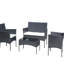 Ensemble de patio beige 4 pièces avec coussins, fauteuils et table.