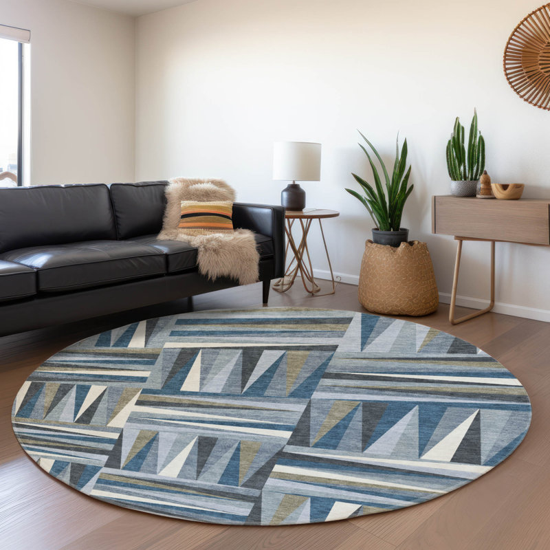 Premium Machine Washable Collett AMF1012 Squares Rug, Round 8'