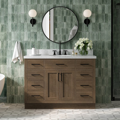 Tidworth 48'' Solid Wood Single Bathroom Vanity with 1.5'' Carrara Marble Top Sink
