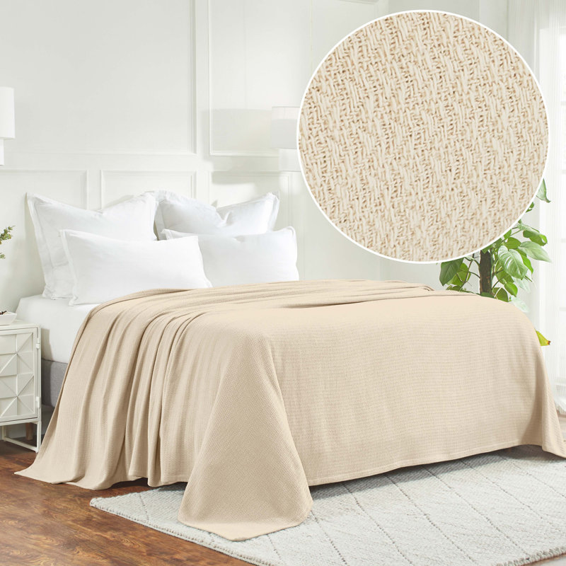 Superior Waffle Weave Honeycomb Knit Soft Textured All-Season 100% Cotton Blanket, Ivory, King
