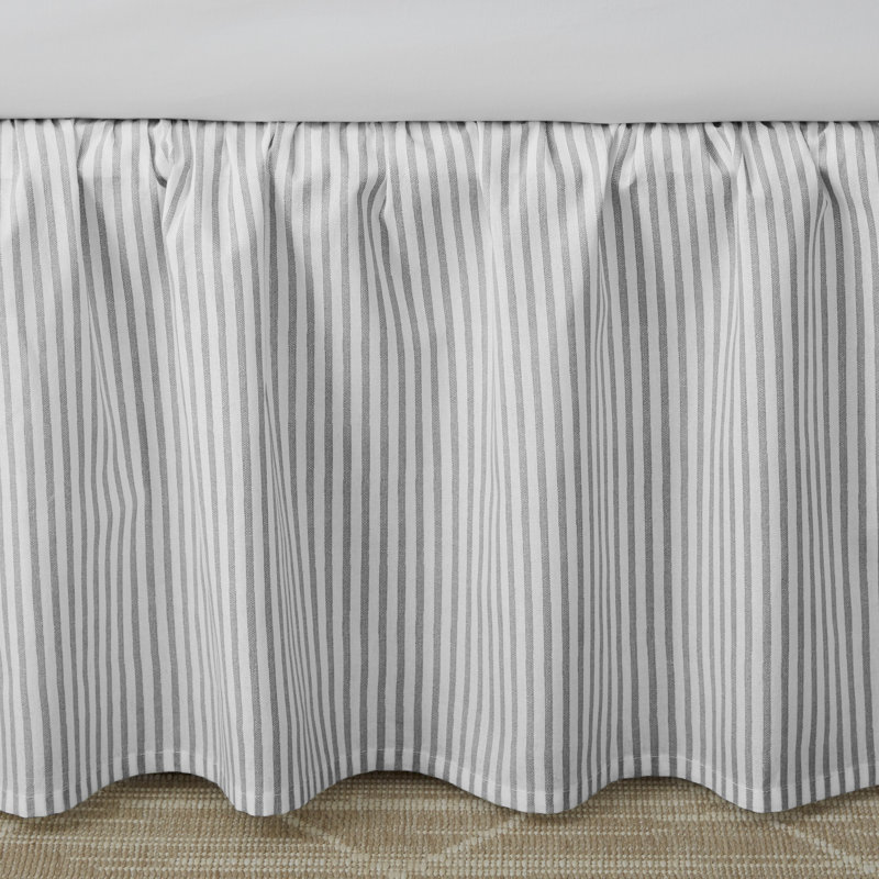 Laura Ashley Ticking Stripe Bed Skirt, King, Gray