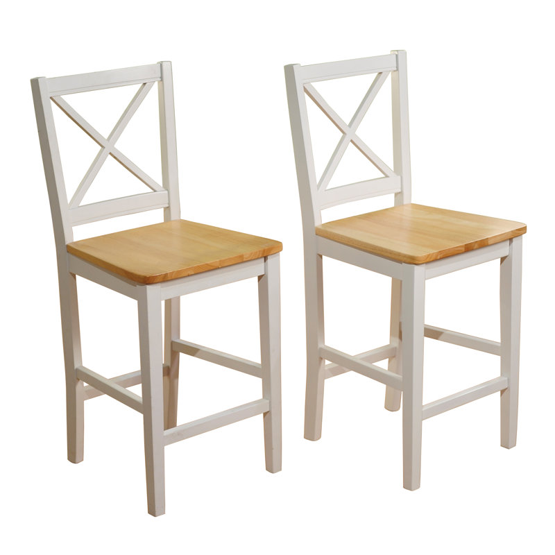 Aquila Counter Stool with Solid Wood Frame, Natural Seat/ White Frame, Counter Stool (24" Seat Height)
