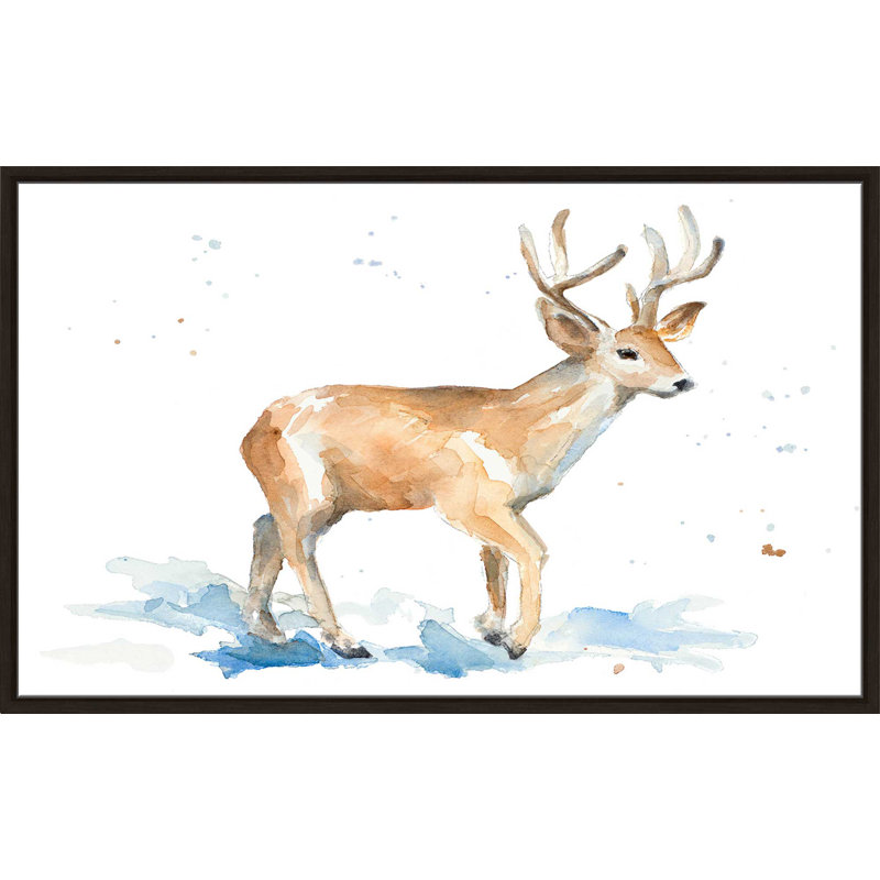 «Watercolor Deer», reproduction de peinture à l'aquarelle, H 31,5 po x l 51,5 po x P 2 po, Cadre flottant espresso
