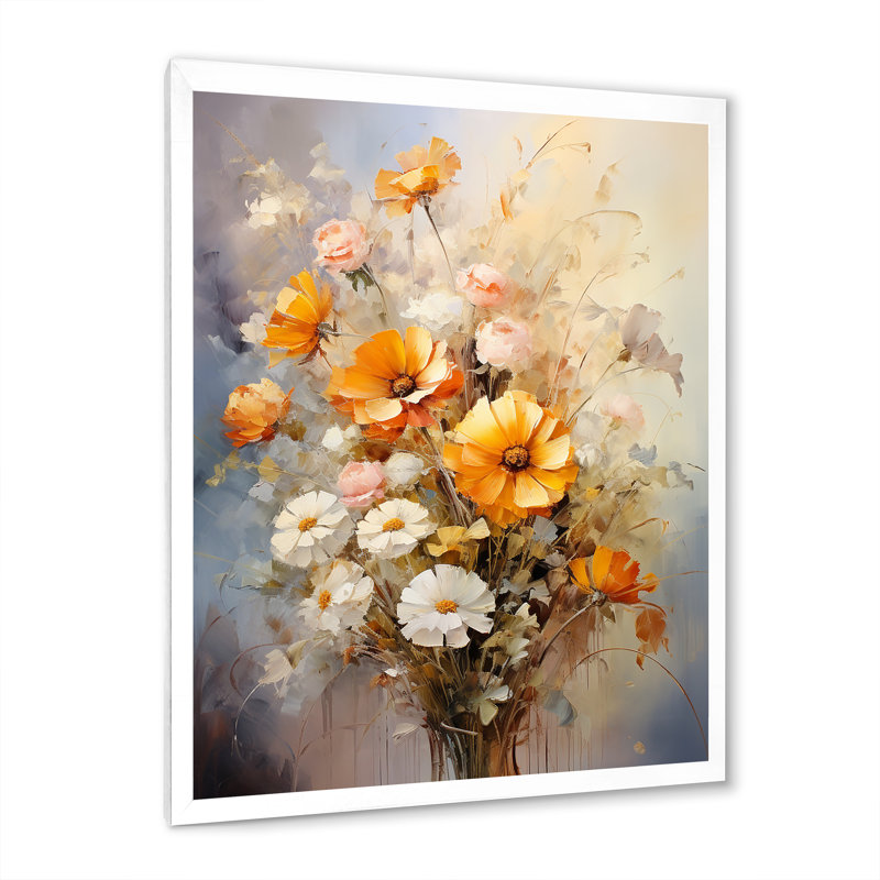 «Darb Beige Sunflowers», impression romantique sur toile, H 20 po x l 12 po x P 1 po, Cadre photo blanc