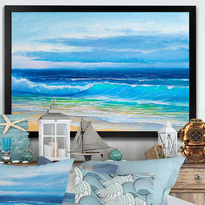 «Beautiful Blue Ocean Sunset And Waves», reproduction sur toile flottante, Cadre noir, H 8 po x l 12 po x P 1 po