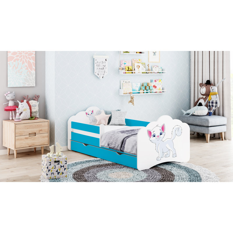 Quint European Toddler Bed Frame with Drawers, Blue, 56.5 x 70 x 140cm