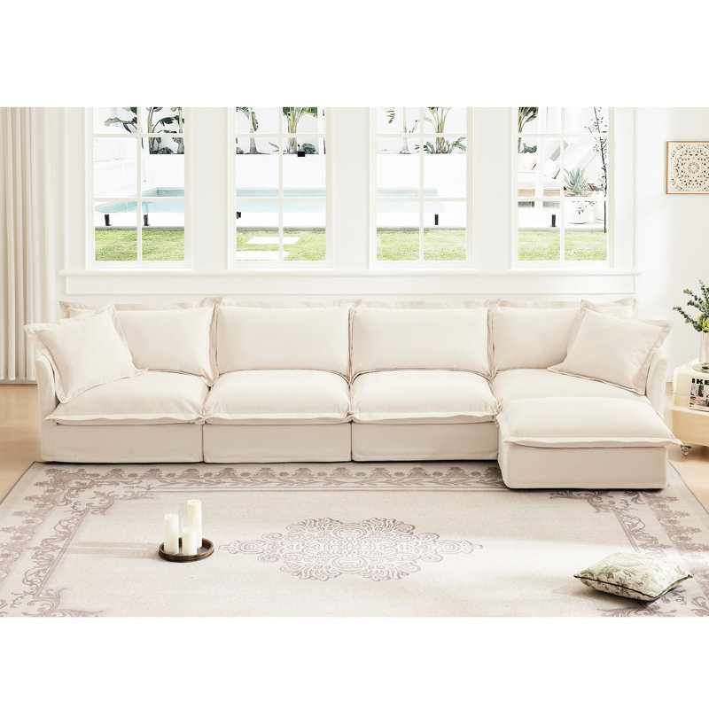 Chenille de luxe avec coussins de dossier haut et apparence moderne crème moderne 3 coussins de qualité supérieure