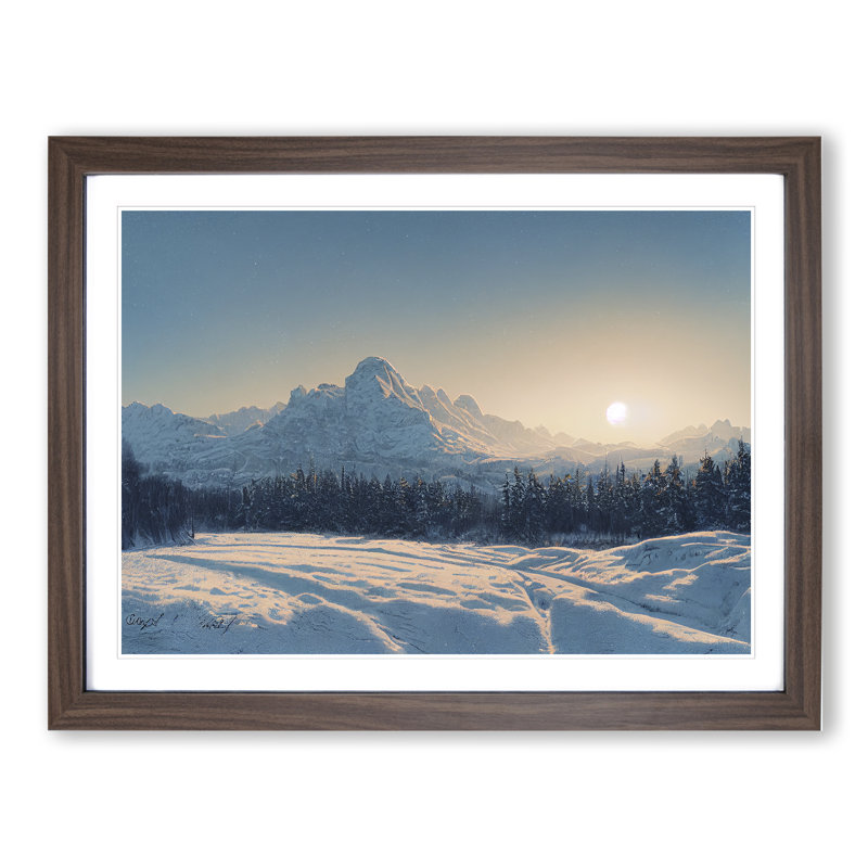 XH1022-10242X Winter Mountain Sunrise Vol.1 - Single Picture Frame Print, 34cm H x 46cm W x 2cm D, Walnut Framed