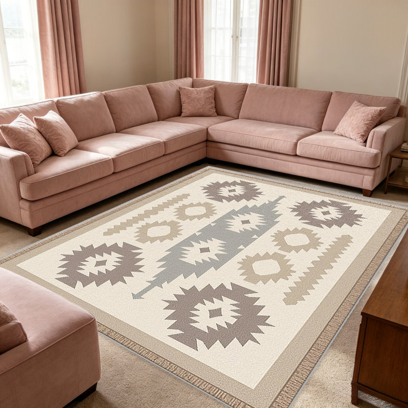 Beige Southwestern carpet-easy to clean, machine-washable, soft and comfortable; suitable for door mats, kitchens, living rooms, bedrooms, corridors, and laundry areas. Easy to clean, durable carpet for home decoration.