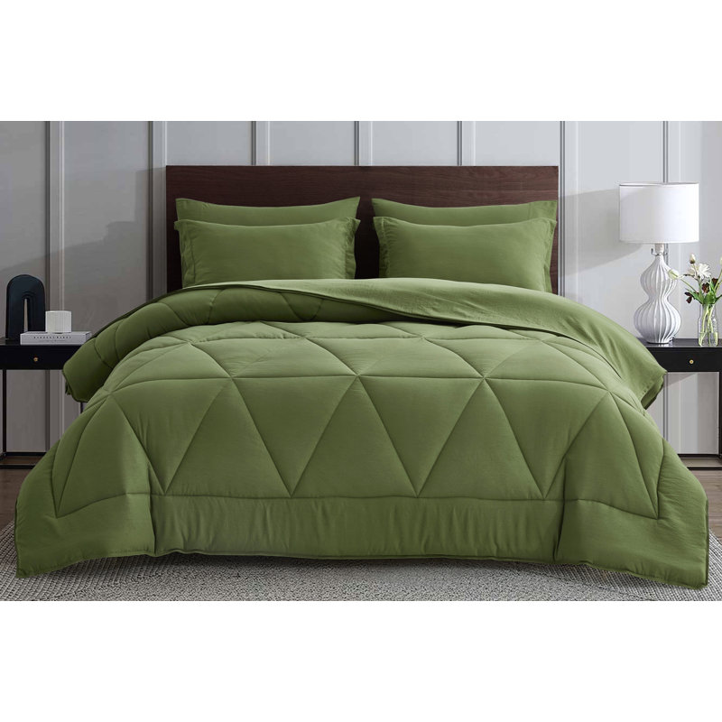 Microfiber Bed in a Bag Comforter Set, Oversized King Comforter + 6 Additional Pieces, Olive Green