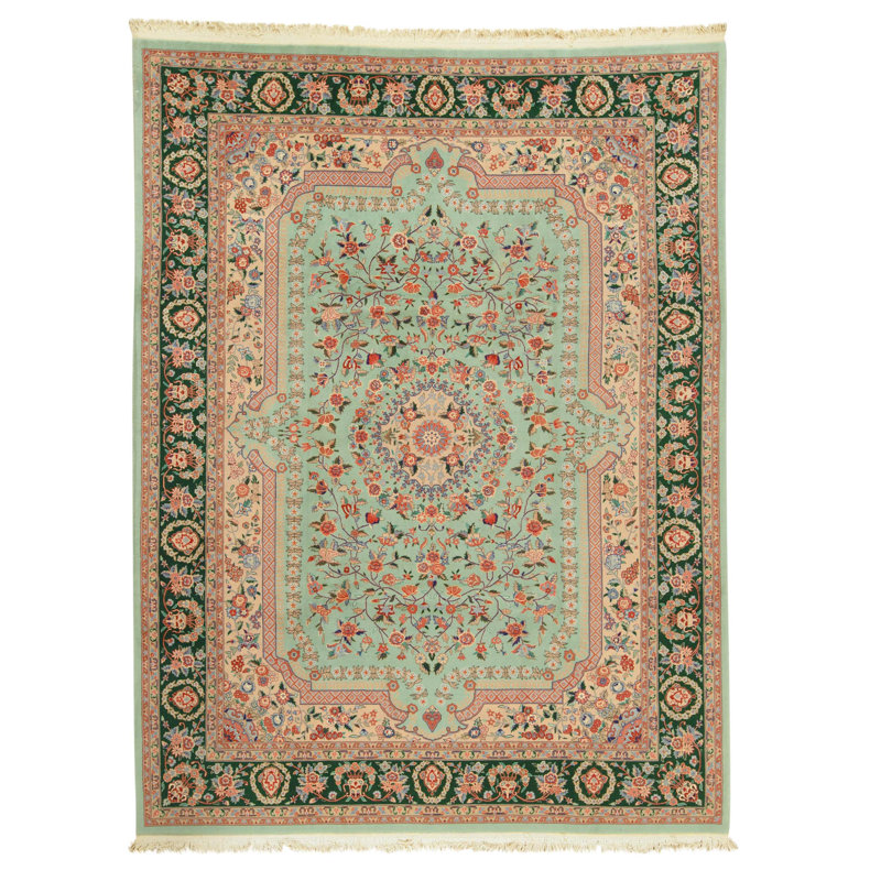 Tapis vert clair et vert noué à la main de haute qualité