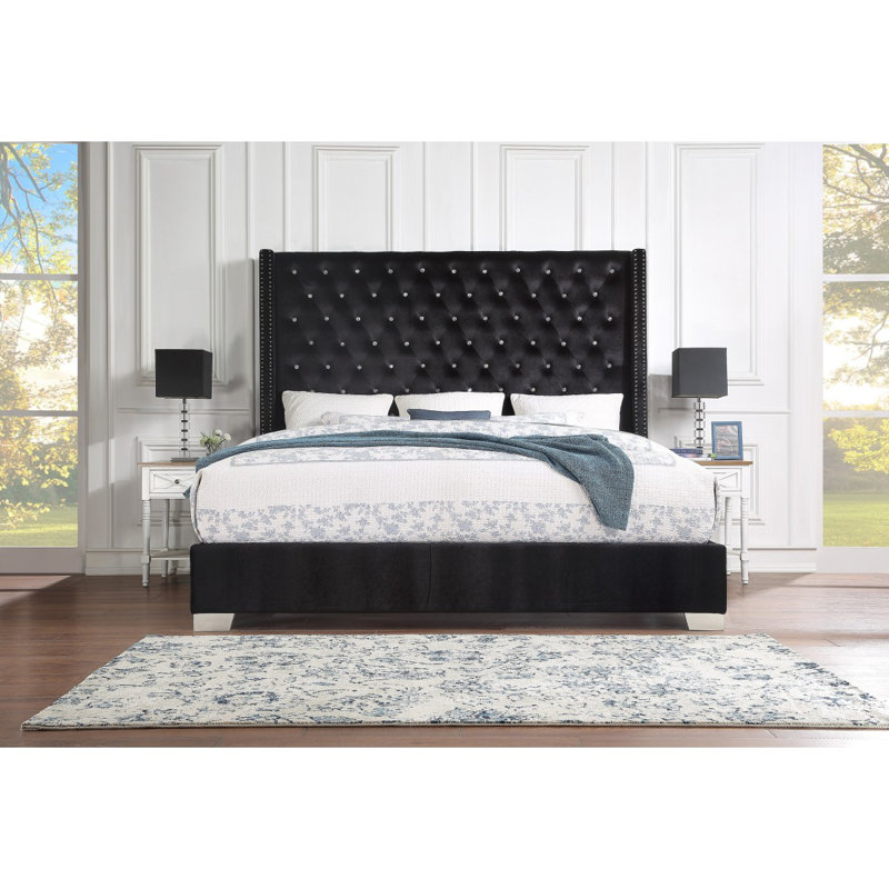 Harley-Rose Upholstered Platform Bed, Queen, Black