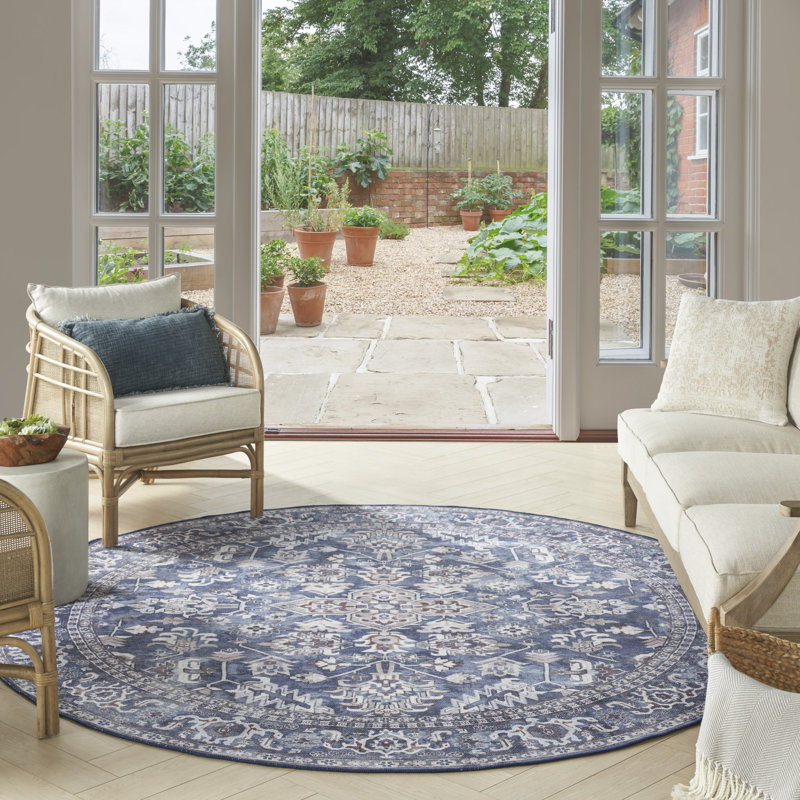 Washable Oriental Rug, Round 5'3"