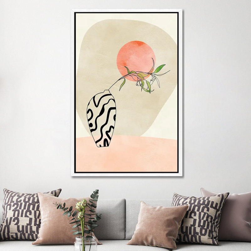 Floral Stillife With Moon In Pastel 1 Piece Wall Art on Canvas, 152.5 cm H x 101.5 cm W, White Framed