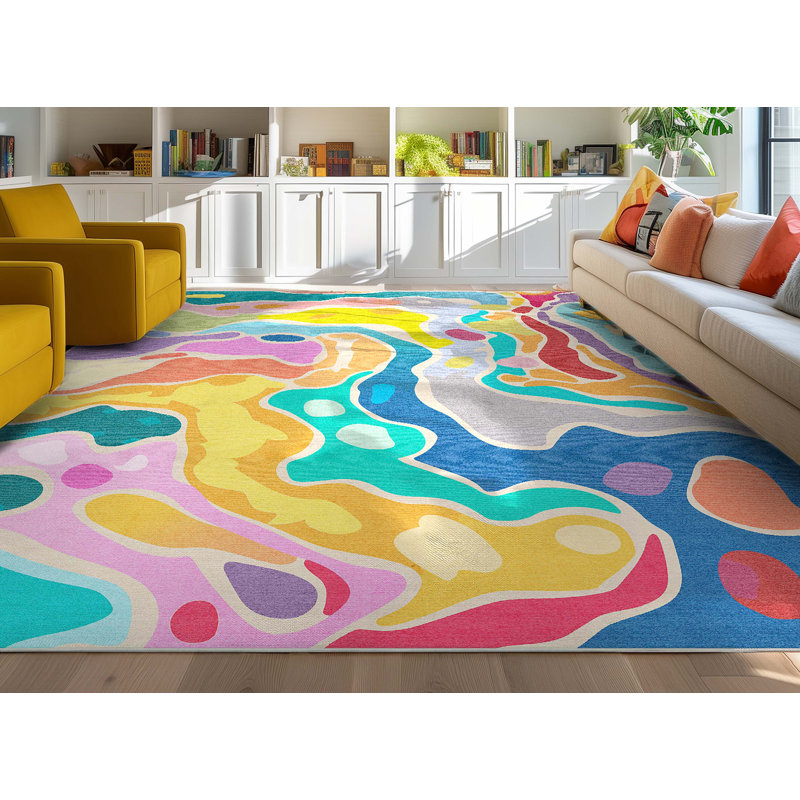 Well Woven Modern Abstract Watercolor Multi Color Washable Area Rug, Rectangle 7'7" x 9'10"