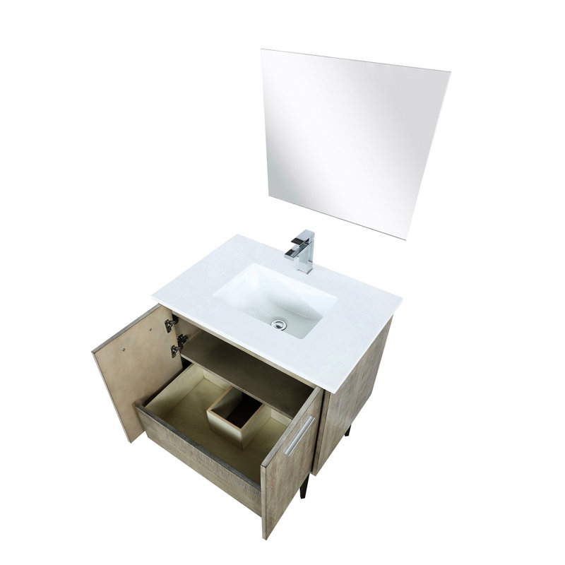 20 po D Meuble-lavabo rustique, comptoir en marbre de culture, robinet - miroir et teinture pour une utilisation à long terme