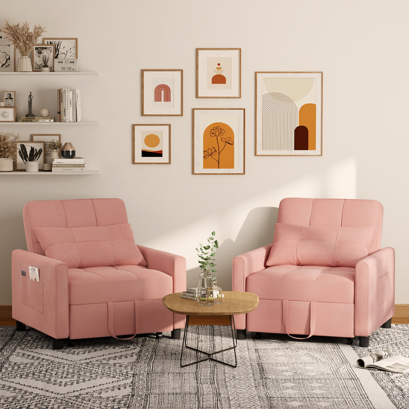 Pink Linen Blend Convertible Accent Recliner Chair with Pillow