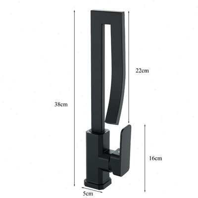 Robinet de lavabo haut Mosson noir mat avec bec en cascade et levier latéral unique