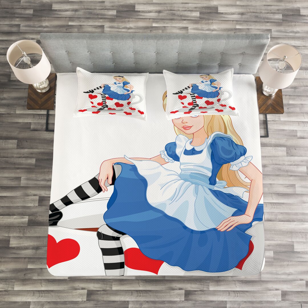 Gestepptes Bettdecken-Set, Alice mit Cup, Bunt, Mehrfarbig