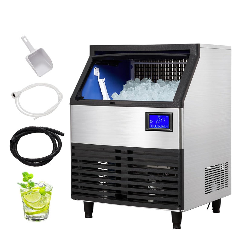 Machine à glaçons commerciale en acier inoxydable 110 lb / 24 H avec rangement de 27 lb, panneau de commande ACL et nettoyage automatique - parfait pour le restaurant, le bar, le café