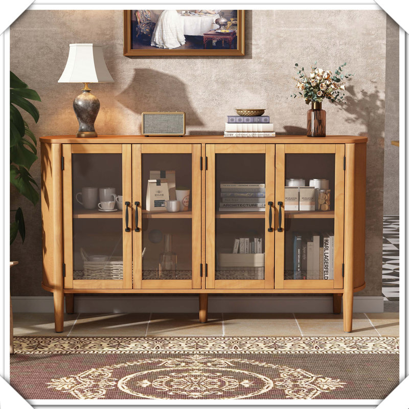 4-Door Storage Cabinet Entrance Living Dining Room Functional Stylish Versatile Practical, Natural