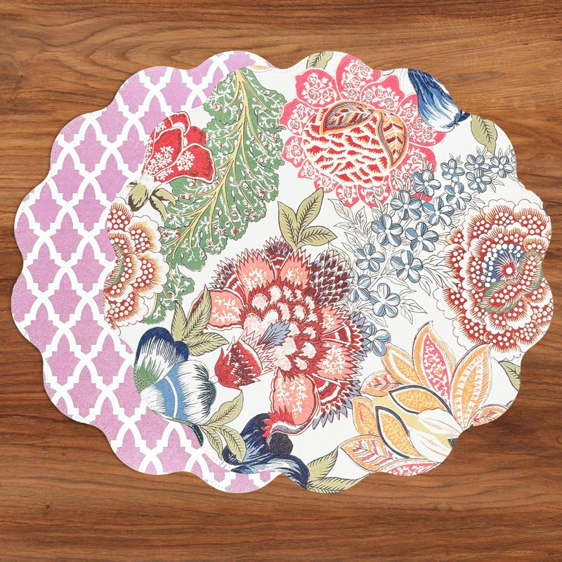 Vida Eggplant And Pink Reversible Round Placemats