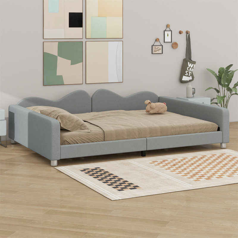 Upholstered Daybed With Cloud-Shaped Backrest, Gray