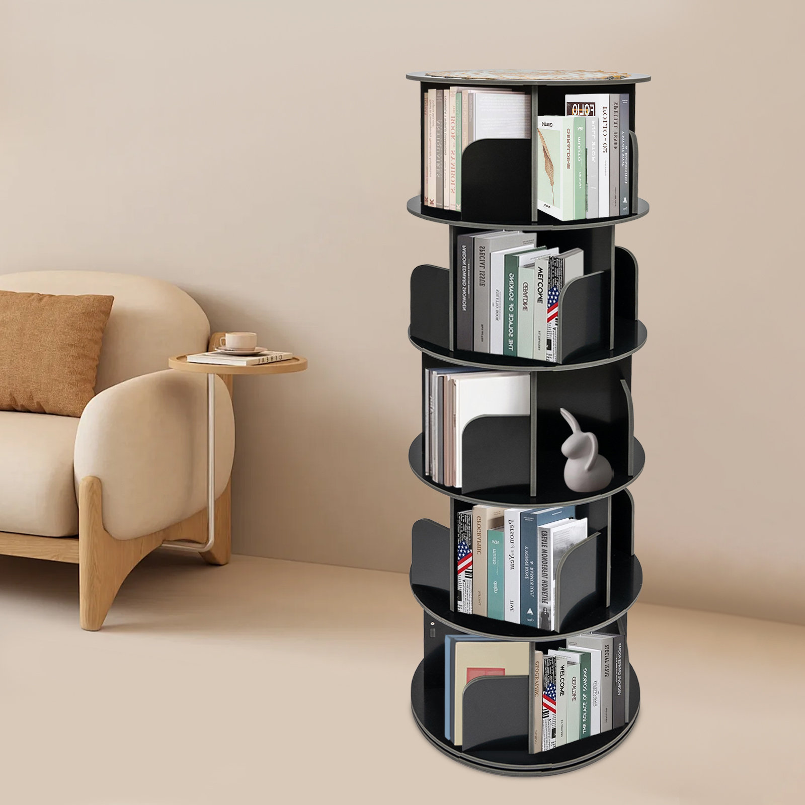 Ebern Designs Jahmire 5tier Black Rotating Corner Bookcase Wayfair