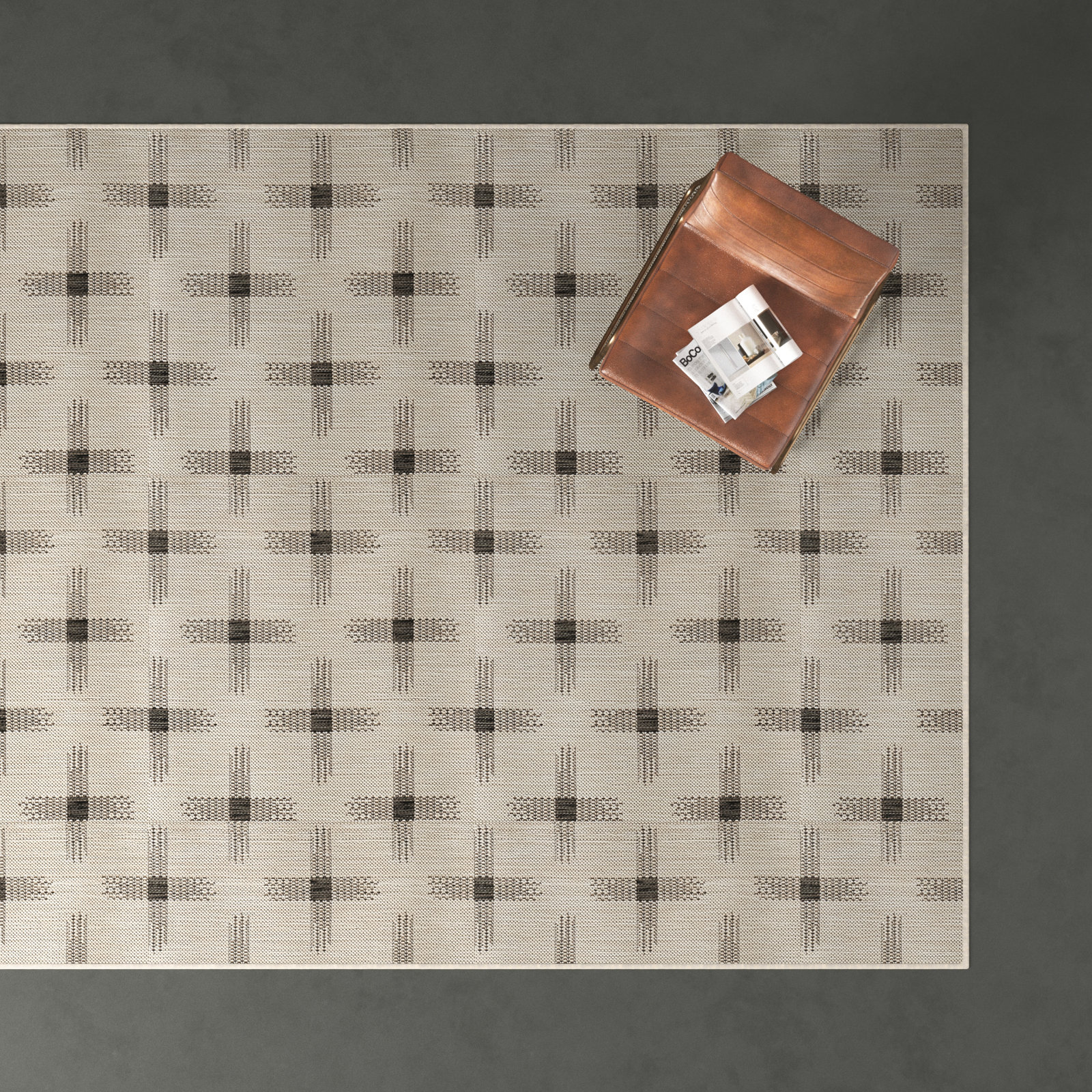 Demetrius Ivory Brown Geometric Outdoor Rug, Rectangle 6'6" x 9'