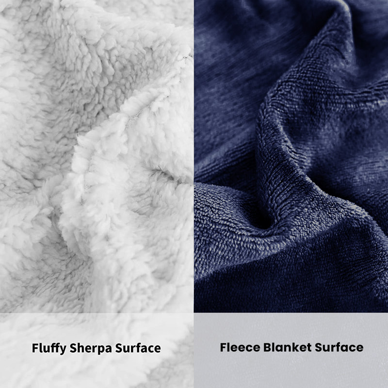 Soza Sherpa Fleece Dual Sided Fur Thick Reversible Blanket Throw, W200 x L240cm, Navy Blue