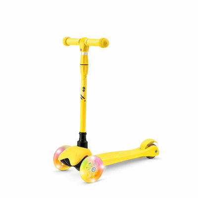 Hurtle Mini Kickboard Scooter - HURSC18YL - Lightweight & Adjustable 3-Wheel Kids Scooter with LED Light Wheels, Anti-Slip Deck (Yellow)