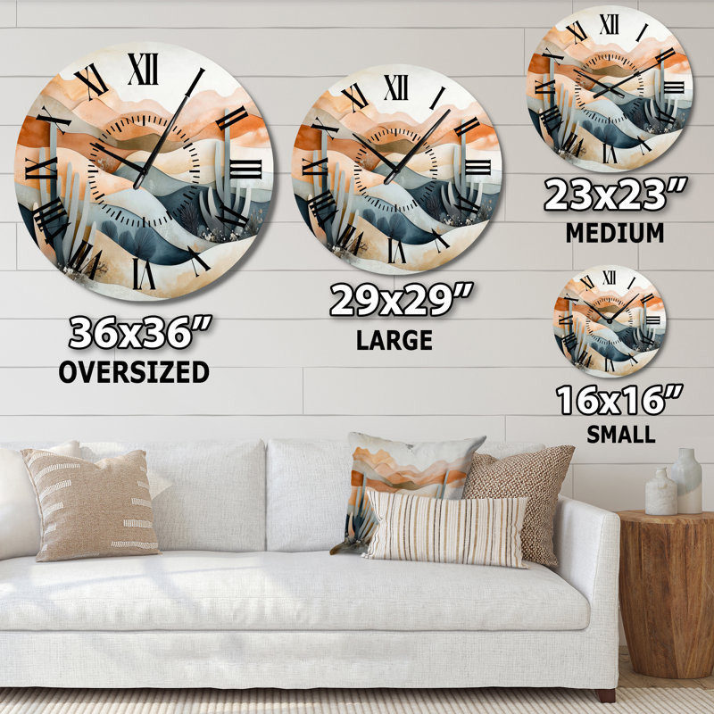 Cactus des Dunes de Papier - Horloge murale surdimensionnée en métal de style sud-ouest, Surdimensionné