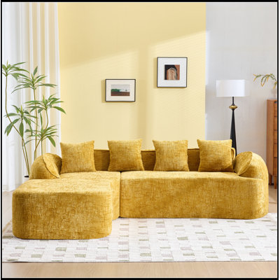 Chenille L-shaped sectionals sofa with four pillows