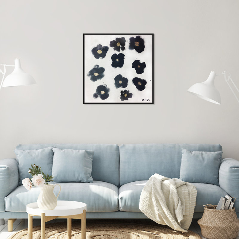 Coco's Gold Camellias - Graphic Art, 24" H x 24" W, Black Framed, No Mat
