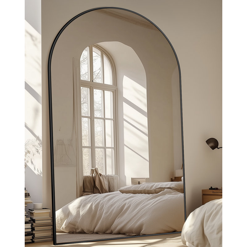 Arched  Metal Oversized Full-Length Mirror, Black, 82" x 44"