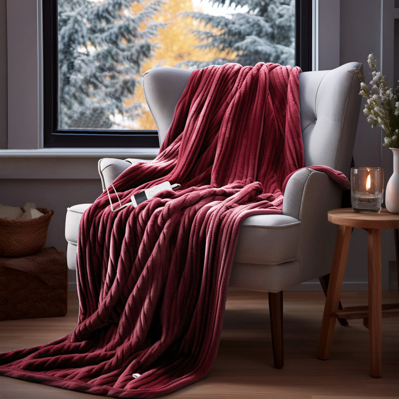 Heated Throw Blanket, 84" L x 62" W, Red