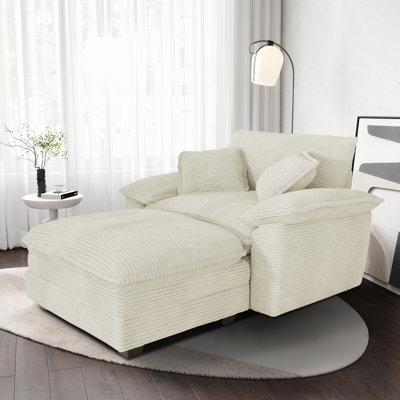 Corduroy Chaise Lounge Chair Indoor with Ottoman,Upholstered Armchair with 3 Pillows,Comfy Single Sofa Couch Lounge Reading Chairs with Wide Arms,Mode