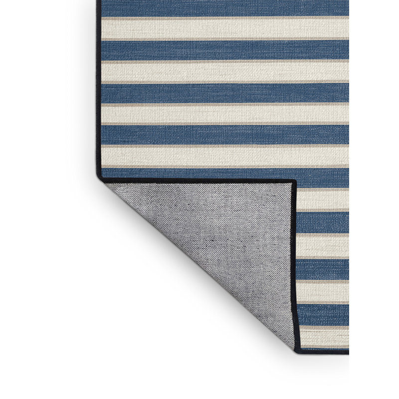 Machine Washable Horizontal Stripes Gray Area Rug, Round 4'