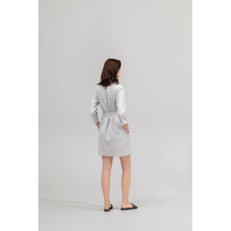 Doris Cotton Blend Terry Cloth Girl / Woman+ Above Knee Bathrobe with Pockets, S, Gray/Silver