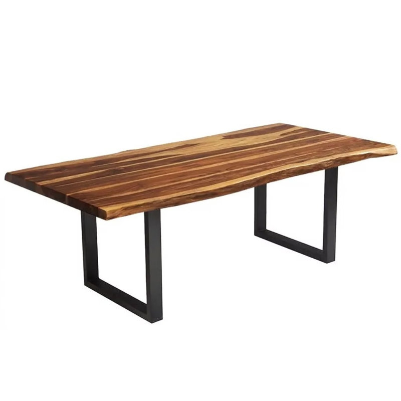 84" Live Edge Dining Table with Solid Sheesham Wood Top and Black Metal Base