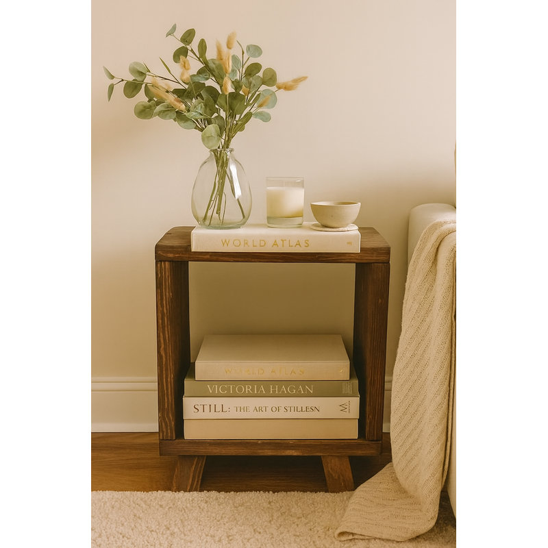 Table d'appoint Rustic Modernist | Table d'appoint en bois teinté | Table de bout Rustic Farmhouse | Table de chevet moderne | Petite bibliothèque 20 x 11 x 26