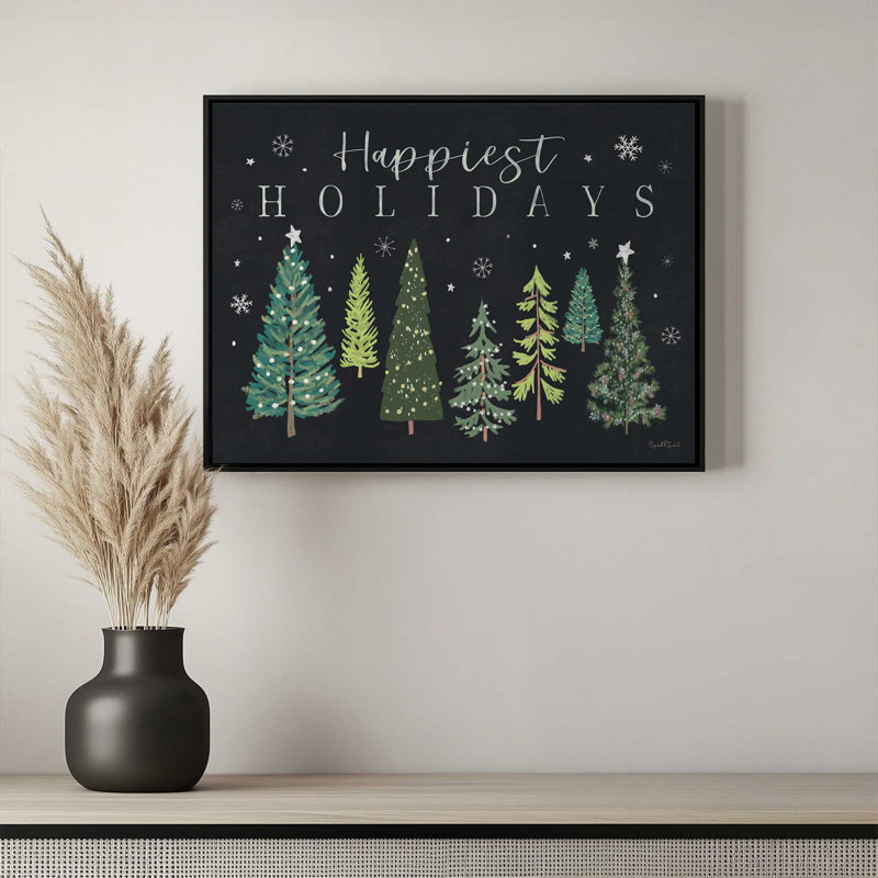 «Happest Holidays» par Elizabeth Tyndall, reproduction d'art, L 16 po x H 12 po, Noir, Toile avec cadre