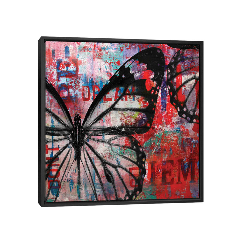 «Butterfly IV», impression sur toile, H 18 po x l 18 po x P 1,5 po, Toile avec cadre noir, Pas de tapis