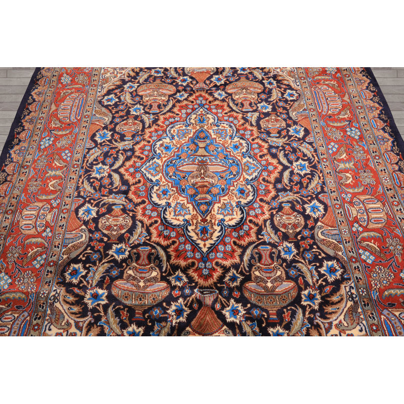 Tapis traditionnel en laine noué à la main bleu marine 6 pi 5 po x 9 pi 9 po