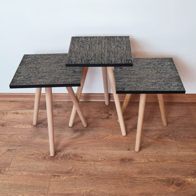 Modern Nesting Table Set (3 Pieces), Anthracite | 100% MDF with Beech Wood Legs | Large Table: 13.8 x 20.5 x 13.8 in, Medium: 13.8 x 18.5 x 13.8 in, S