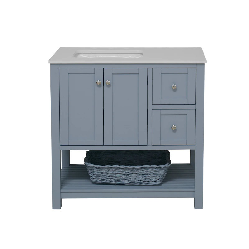 Ensemble de meuble-lavabo simple 36 po Binne, Bleu poudre, Blanc d'ingénierie